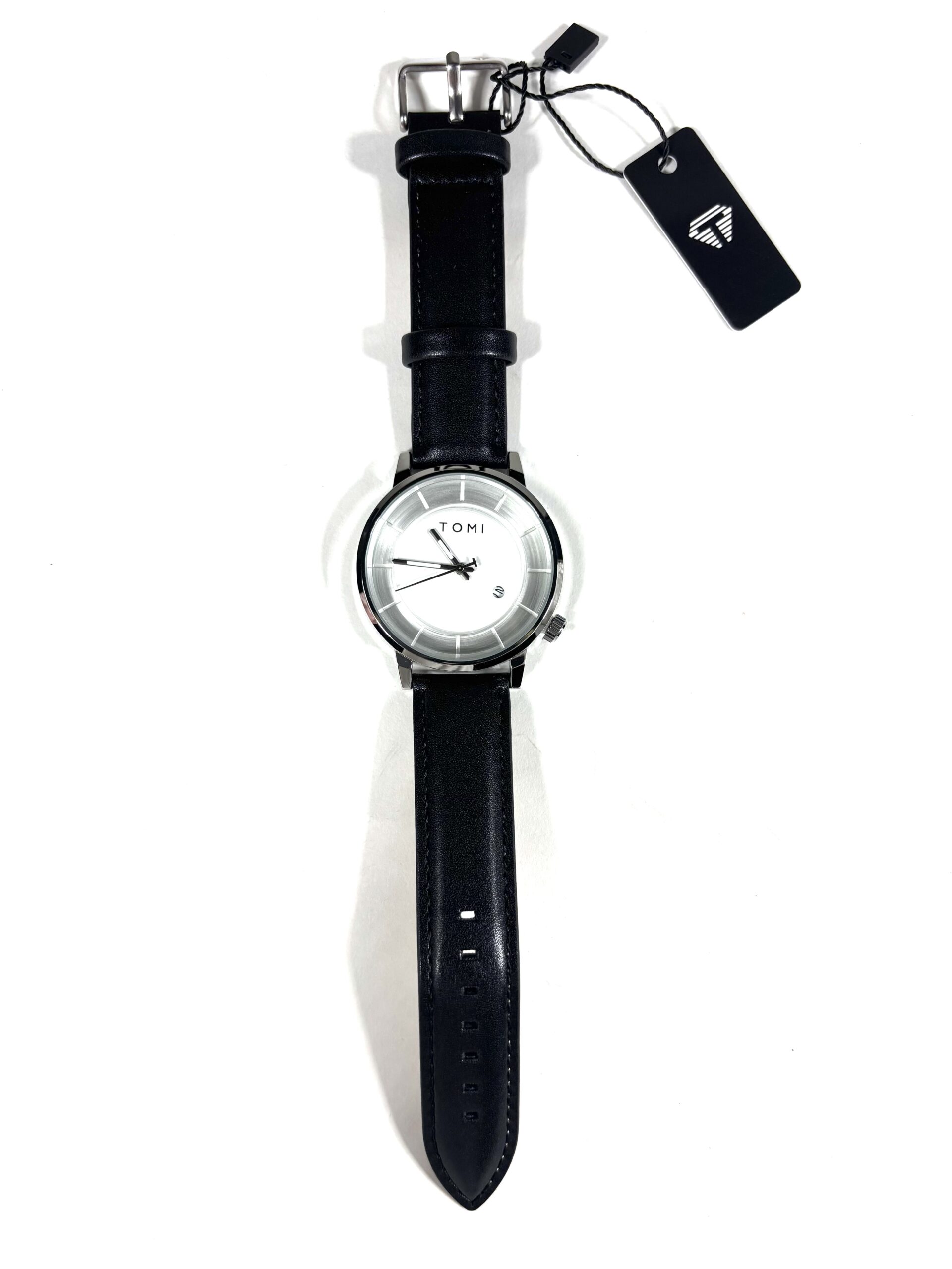 Tomi Black Belt with White & Silver Dial Gents Wrist Watch